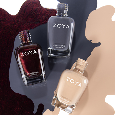 Zoya Holiday Trio 4 showing a neutral, grey, and dark red (main image)
